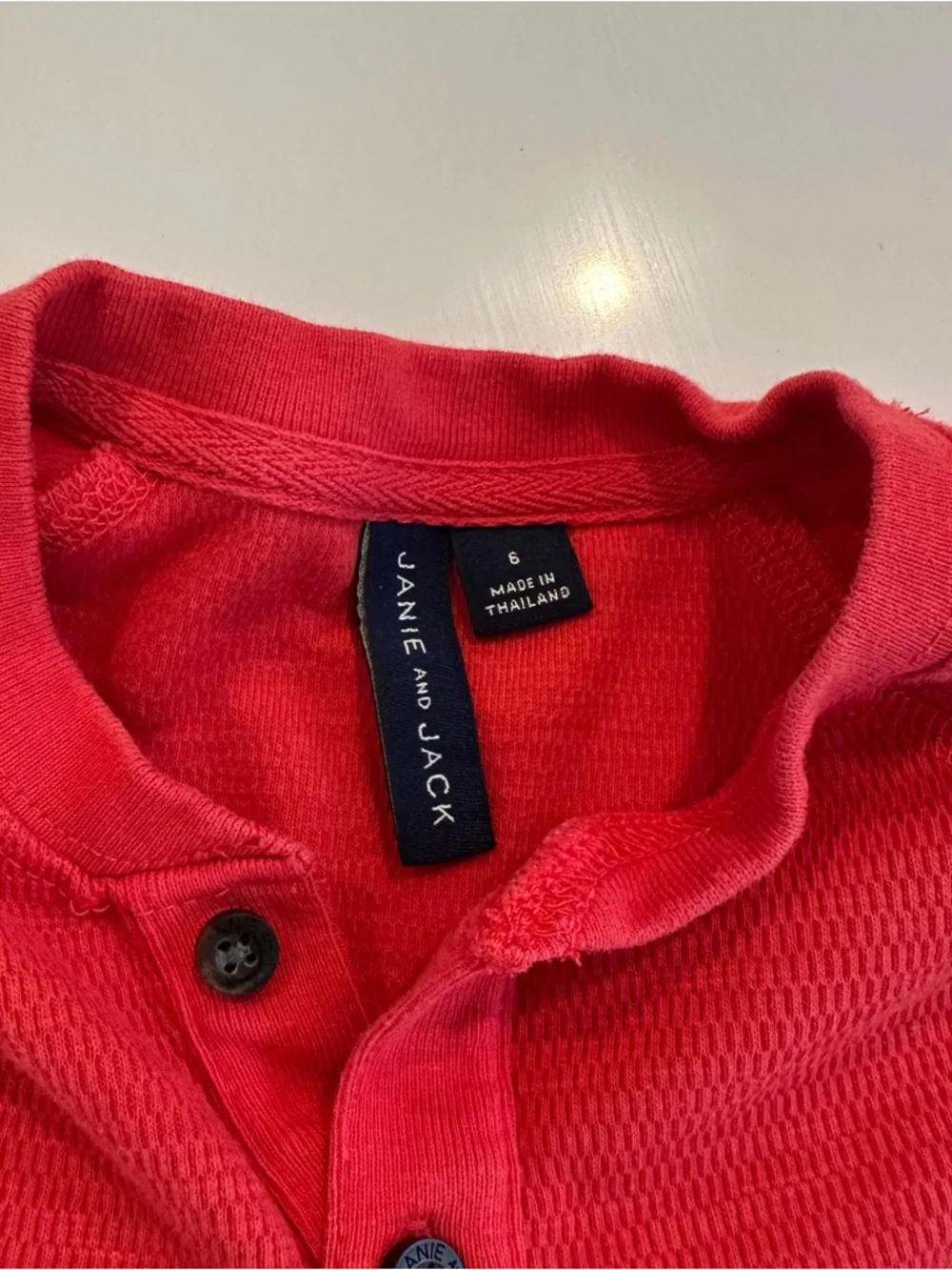 Janie and Jack Boys Red Waffle Knit Henley Long Sleeve Thermal‎ Shirt Size 6